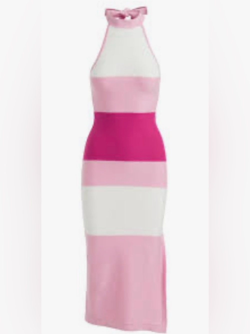 NWT BEBE SIZE S PINK/WHITE COLORBLOCK HALTER NECK MIDI SLEEVELESS DRESS